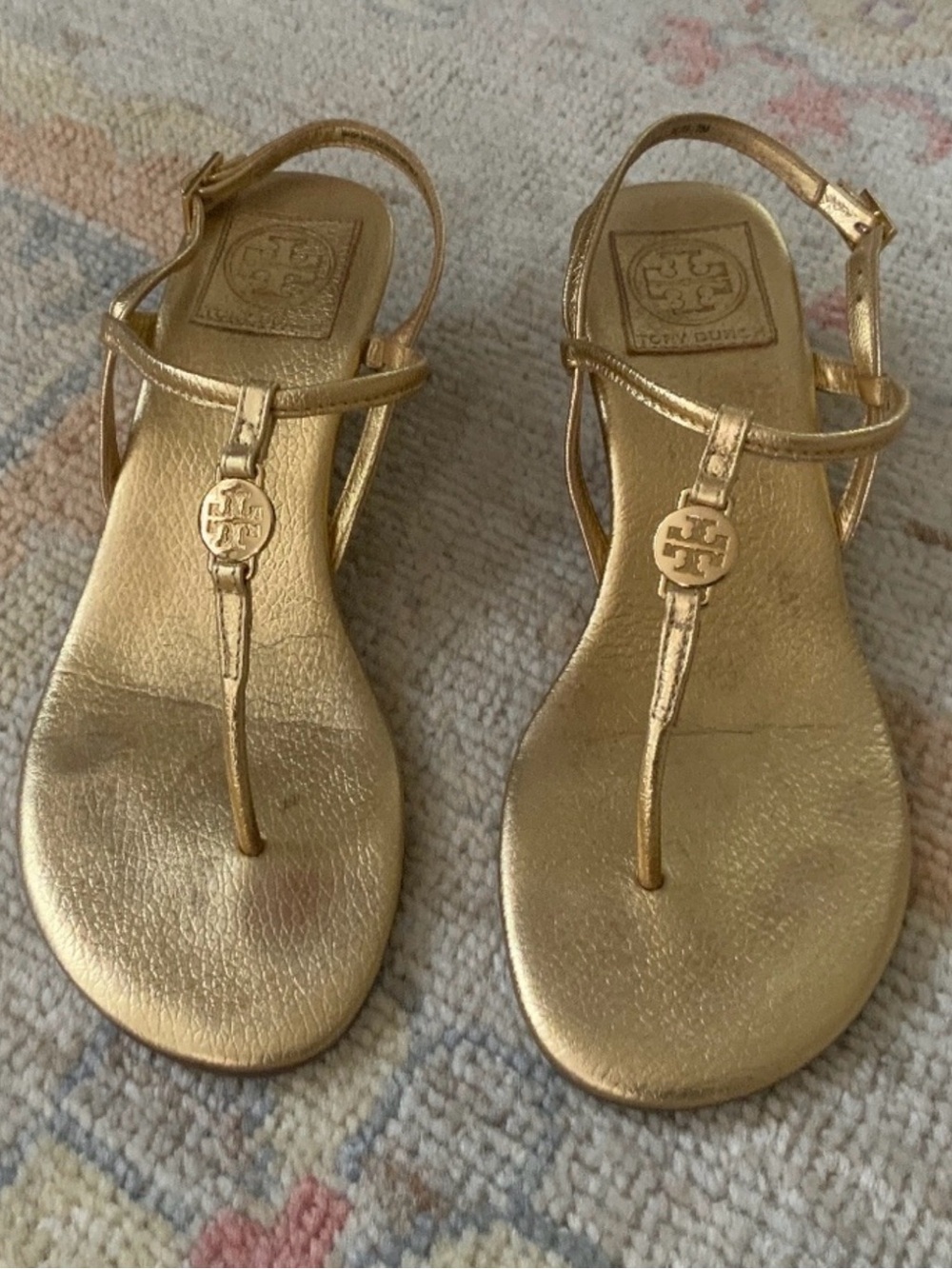 Tory Burch Gold Metallic T-Strap Sandals